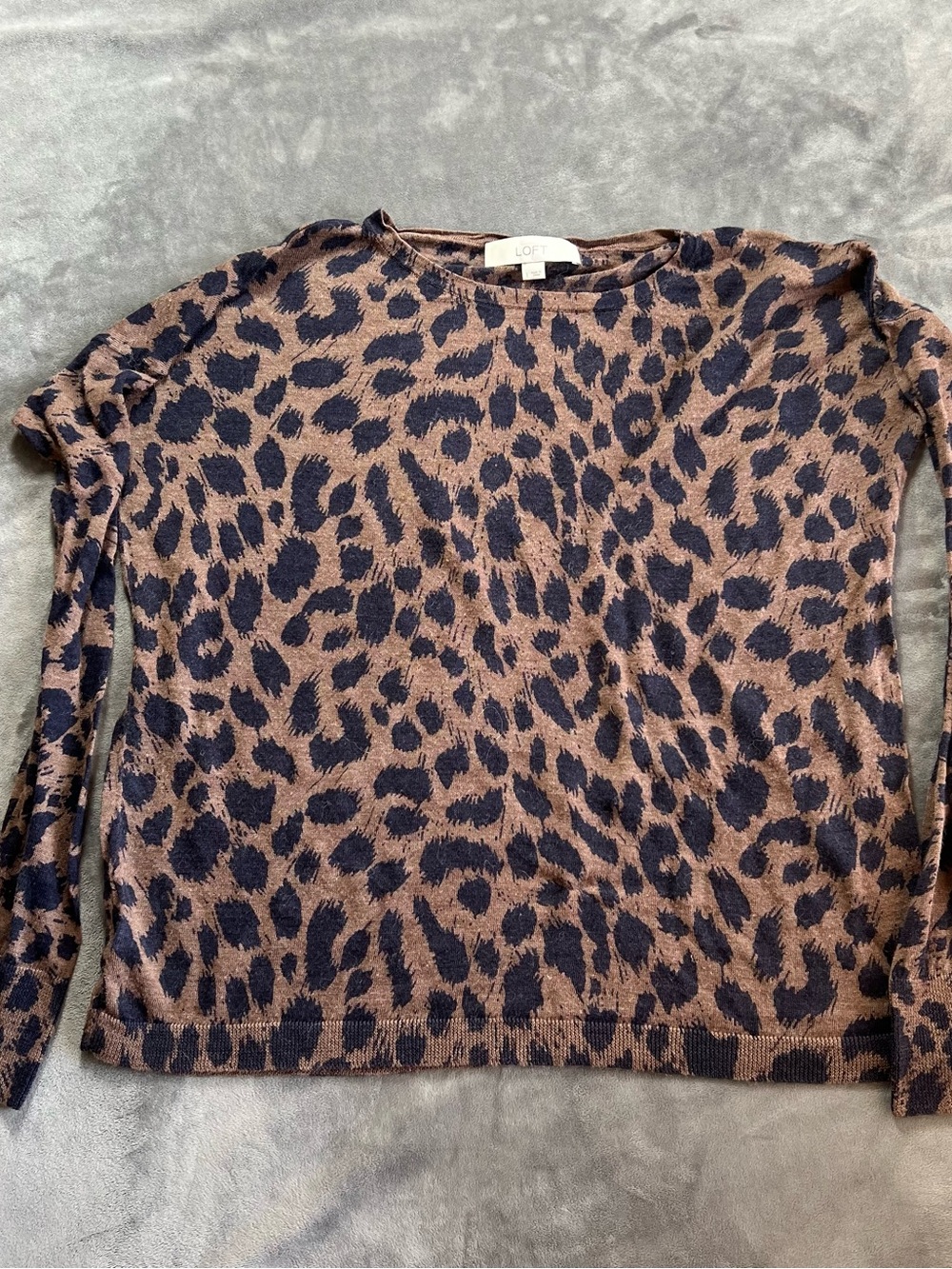 LOFT Brown and Black Leopard Crewneck Sweater